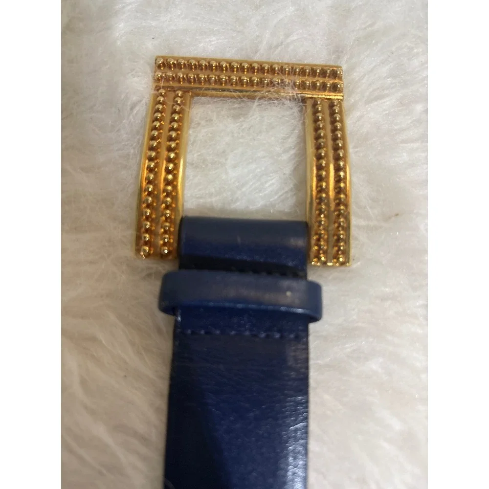 The Ritz Accessories Vintage Classy Belt Womens 26-29 Navy Blue Leather Gold